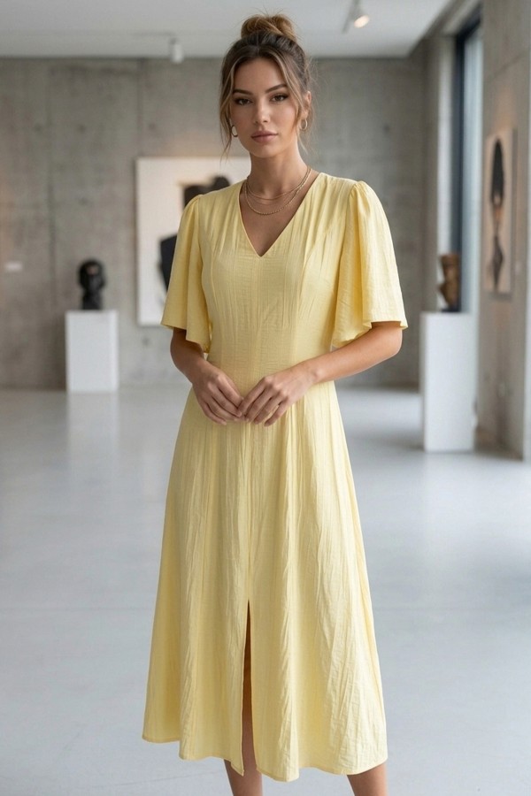 Kadın Kısa Kollu Yırtmaçlı Elbise