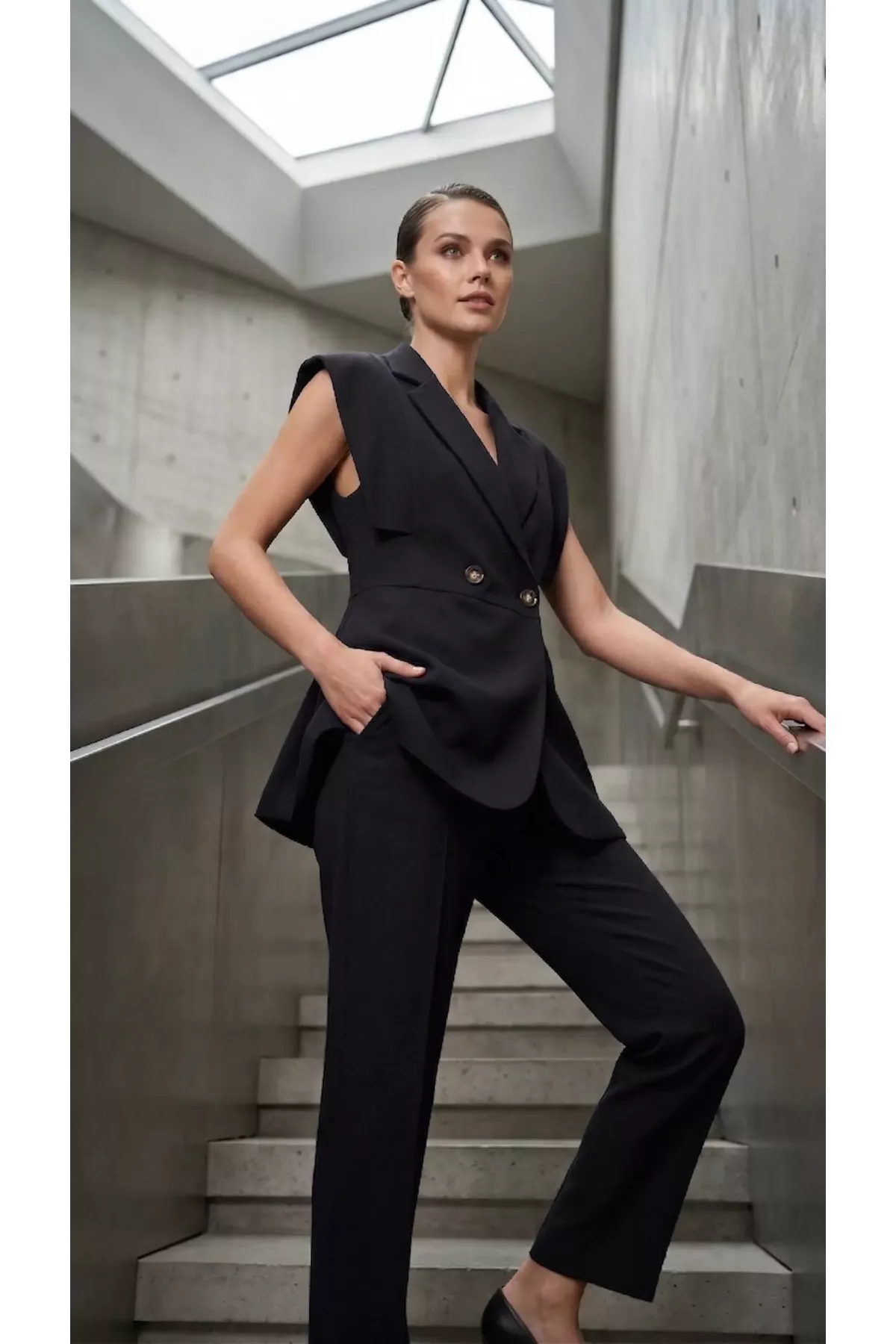 Kadın Kol Detaylı Blazer Yelek Takım