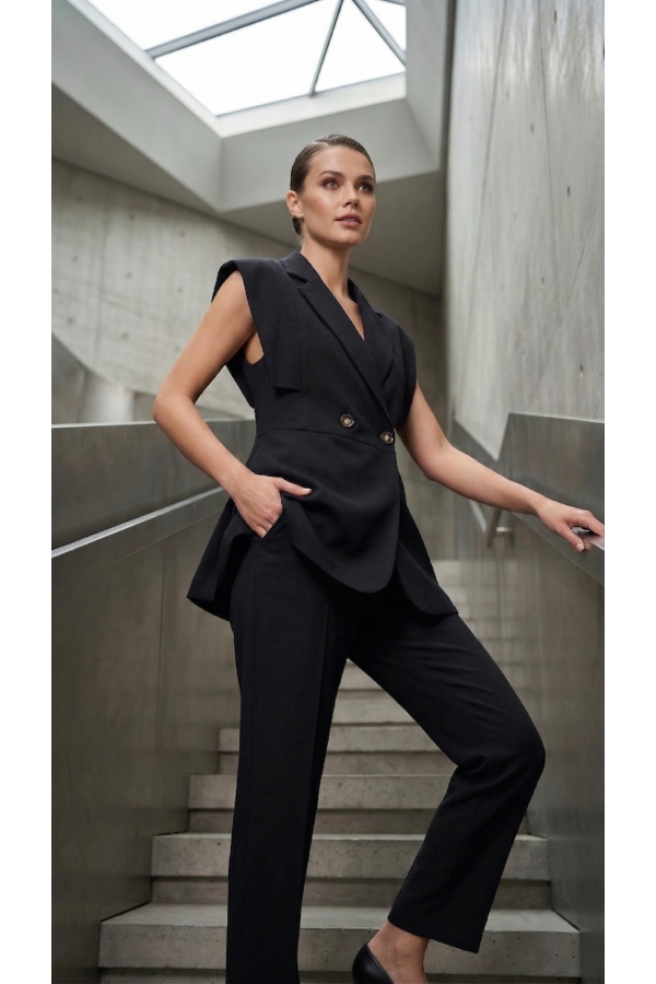 Kadın Kol Detaylı Blazer Yelek Takım