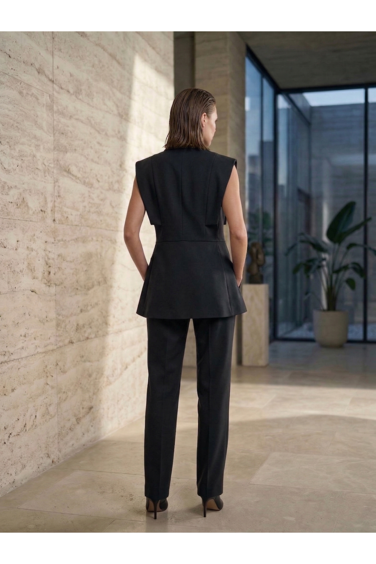 Kadın Kol Detaylı Blazer Yelek Takım