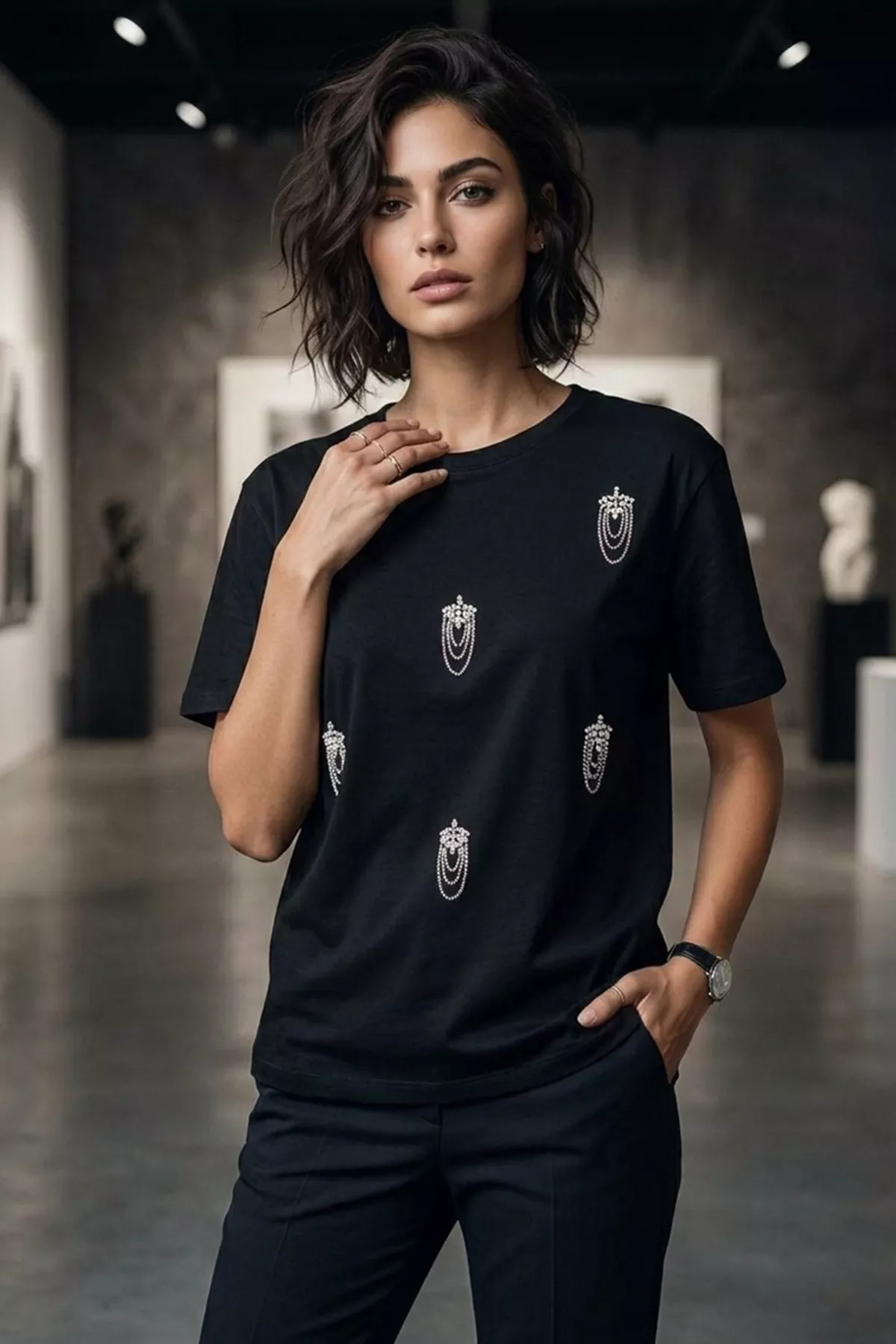 Kadın İnci Salkım Tişört