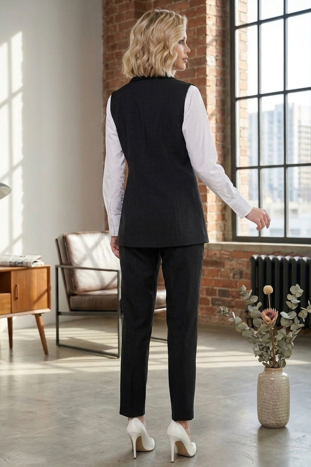 Kadın Yandan Bağlamalı Yelekli İkili Takım