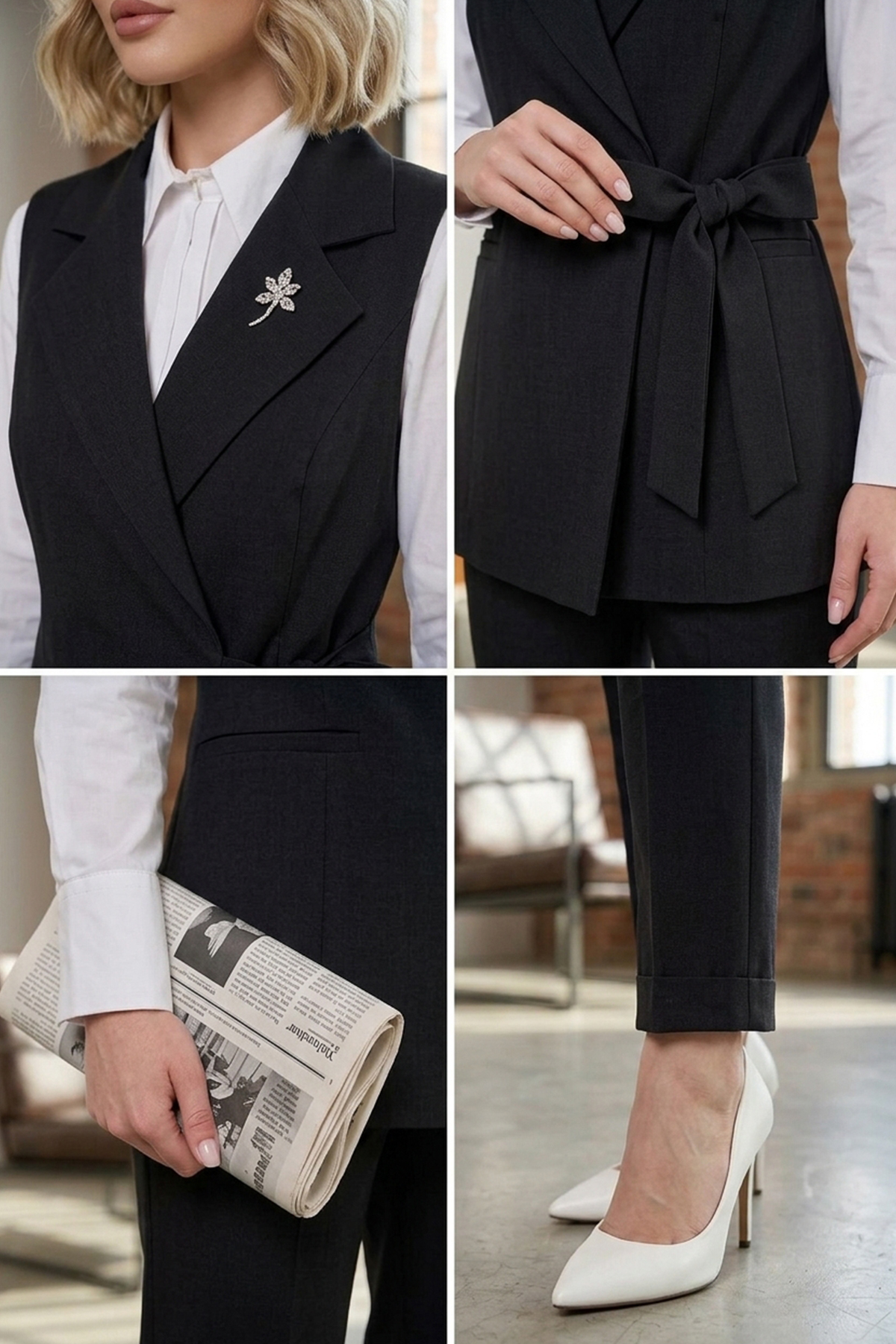 Kadın Yandan Bağlamalı Yelekli İkili Takım